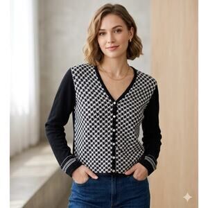 Brooks Brothers Oversized Boxy Fit Houndstooth Cardigan Preppy Mod EUC, L